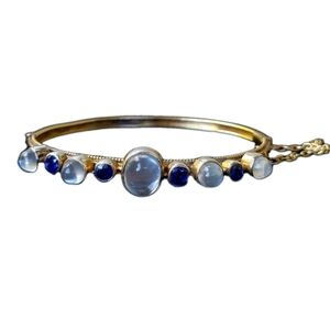 Moonstone Sapphire Gold Bracelet Bangle Vintage 15ct Signed Estate Jewelry 12.5g